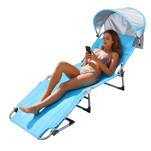 27 Inch Oversized Folding Tanning Chair with Face Hole & Canopy, Portable Face Down Lounge