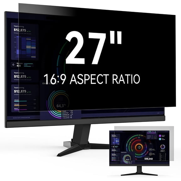 27 Inch Privacy Screen for Computer Monitor 16:9 Aspect Ratio, Eye Protection Anti Blue Light Glare Shield, 27in Removable Black Blackout Anti Spy Protector Film Desktop Security Private Filter