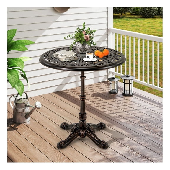 27 Inch Round Patio Bistro Table - Cast Aluminum Outdoor Table - Copper Finish - Weather Resistant - Garden Furniture for Small Spaces