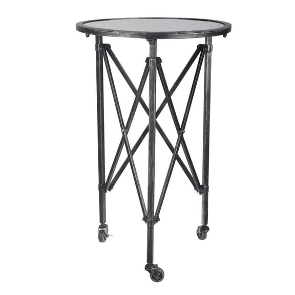 27 Inch Side Table, Round Metal Body, Glass Tabletop, 3 Wheels, Silver - Saltoro Sherpi