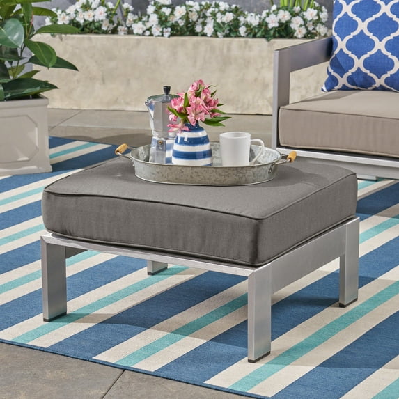 27-Inch Silver and Gray Outdoor Ottoman