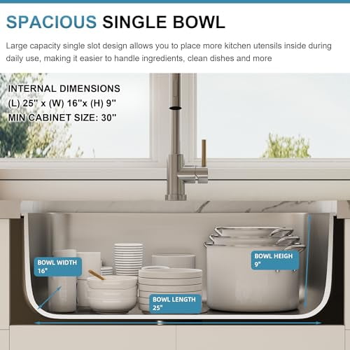 27 Inch Undermount Kitchen Sink 18 Gauge Stainless Steel Spacious Single Bowl Kitchen Sinks with Strainer 27" x 18" x 9"