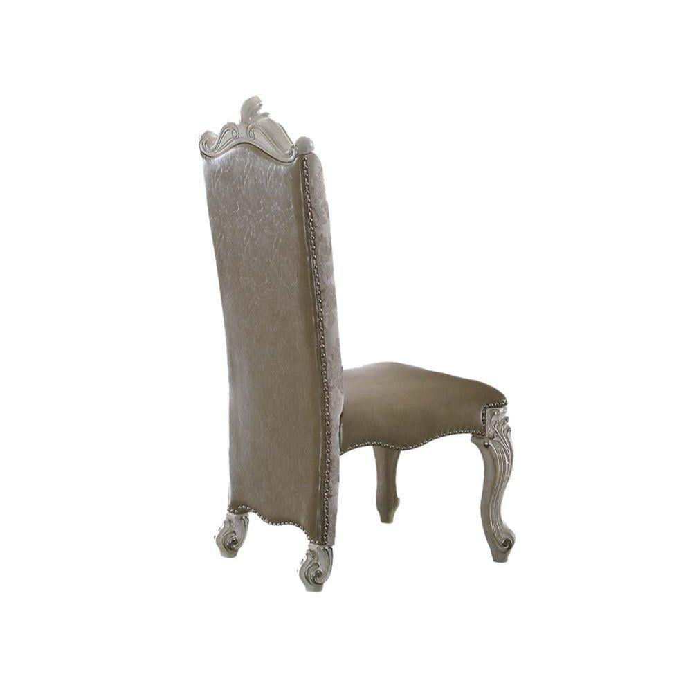 Bone White Faux Leather Upholstered Side Chair with Wood Frame