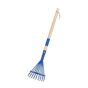 27 Inch Wooden Handle Leaf Rake with Metal Tines, Small Garden Rake Lightweight Hand Rake for Yard Lawn Care Leaf Collection, Rust Resistant Garden Tools, Blue
