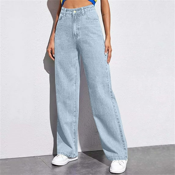 27" Inseam Jeans for Women Trendy Elastic High Waisted Wide Leg Jeans Y2k Baggy Jeans Streetwear Fall Denim Pants with Pockets Light Blue 2XL
