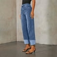 thumbnail image 1 of 27" Inseam Wide Leg Jeans Woman Baggy Cuffed High Waisted Jeans Trendy Boyfriends Y2K Stretchy Capri Denim Pants with Pockets Light Blue XL, 1 of 6