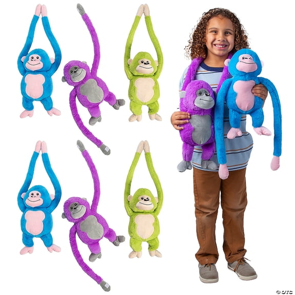 27" Jumbo Multicolor Neon Long-Arm Stuffed Gorillas 6 Pieces