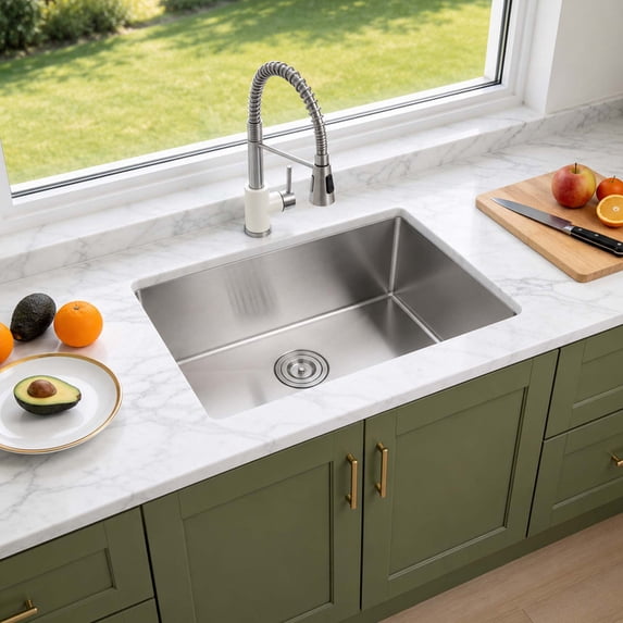 27"L x 19"W Undermount Single Bowl 20-Gauge Brushed Nickel Stainless Steel Kitchen Sink with Drain Assembly