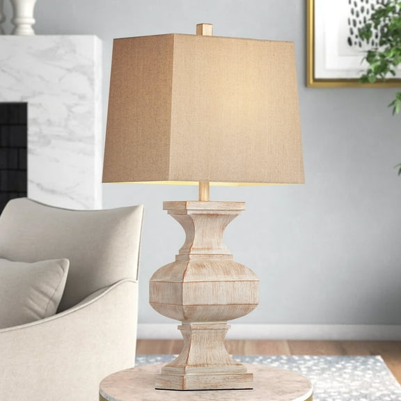 27'' Large Antique Resin Table Lamp for Living Room Bedroom Deco, Bedside Desk Lamps Vintage Nightstand Lamps with Linen Shades