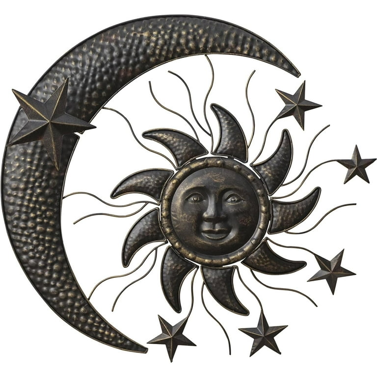 Moon Sun Celestial Hanging Sculpture Outdoor Wall Decor Garden Metal Yard Art Moon Sun Celestial Hanging Sculpture Outdoor Wall Decor Garden Metal Yard Art