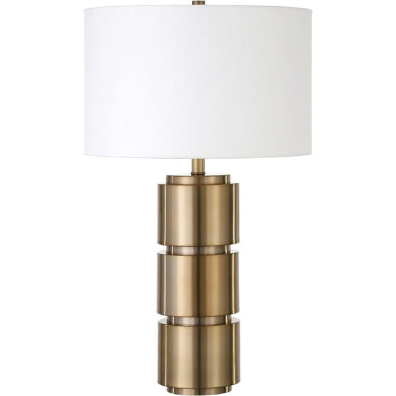 27" Mid-Century Modern 1-Light Table Lamp with White Fabric Drum Shade for Living Room, Bedroom, or Office, Gold
