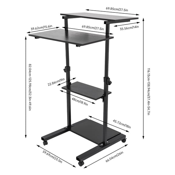 27 Mobile Standing Desk Stand Up Work Station Adjustable Desk Cart Home Office