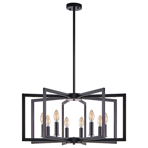 27" Modern 8-Light Black Chandelier, Geometric Metal Pendant Light Fixture for Kitchen Island, Dining Room, Entryway, or Foyer, Industrial Hanging Farmhouse Ceiling Light, Bulbs Not Included