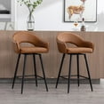 thumbnail image 1 of 27" Modern Swivel Bar Stools Set of 2, PU Upholstered Counter Height Stools with Metal Legs, Hollow Curved Backrest for Kitchen Island, Home Bar, Bistro, Brown, 1 of 8