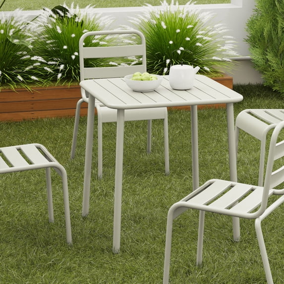 27" Outdoor Heavy-Duty Metal Dining Table, All-Weather Patio Balcony Table, Garden Waterproof Table for Backyard, Garden, Deck, Porch, Indoor, Outdoor, Retro White