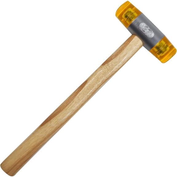 27 Oz CA Plastic Nylon Rubber Hammer with Wooden Handle, Double-Sided Safety Industrial Hand Tool, Yellow