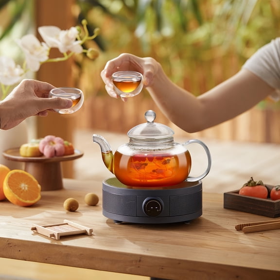 27 Oz Glass Teapot Set, Suitable for Stovetop, Comes with Tea Infuser, Candle Warmer, And 6 Double-Wall Teacups, Ideal for Blooming And Loose Leaf Tea
