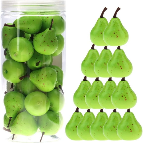 27 PCS Artificial Lifelike Mini Pears Fake Realistic Plastic Fruits PET Bottle Package Faux Props Decoration Party Home Thanksgiving Christmas