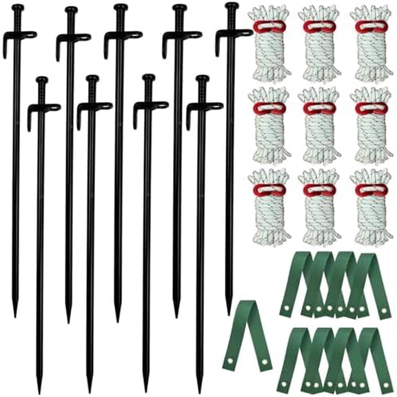 27 PCS Heavy Duty Steel Tree Stake Kit,Tree Support Stakes for Garden Plants,Tree Straightening Kit Against Bad Weather,9Pcs Tree Straps,9Pcs Metal Stakes,9Pcs 13FT Rope for Anchoring$$Garden & Patio