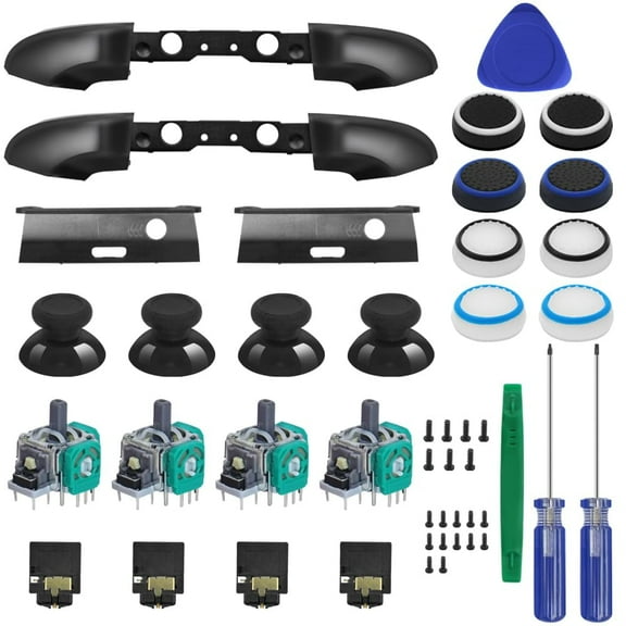 27 PCS LB RB Bumpers Button Replacement Kit, SourceTon LB RB Button Triggers Part, Joystick, Screwdriver, Thumbstick Holder, Headphone Jack Plug Port, Hat Silicone Compatible with Xbox ONE Controller