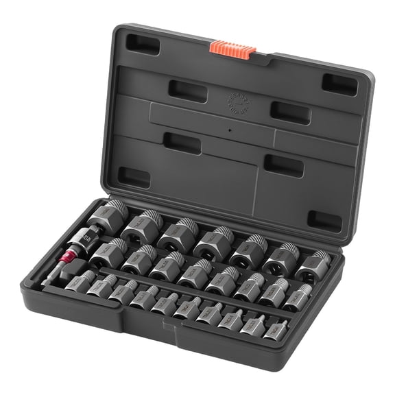 27 PCS Screw Extractor Set, Hex Head Multi-Spline Easy Out, Cr-Mo Steel with Storage Case for Rounded Broken Bolts