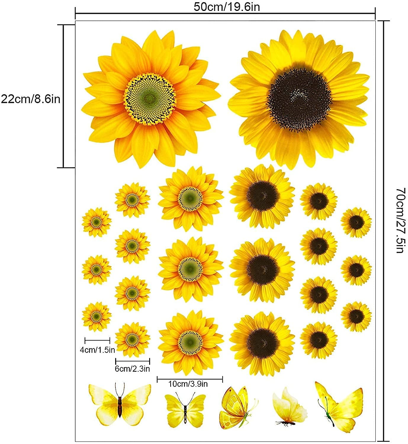 27 PCS Sunflower Stickers for Walls Removable 3D Sunflower Flowers Decal for Kitchen Bedroom Decoration