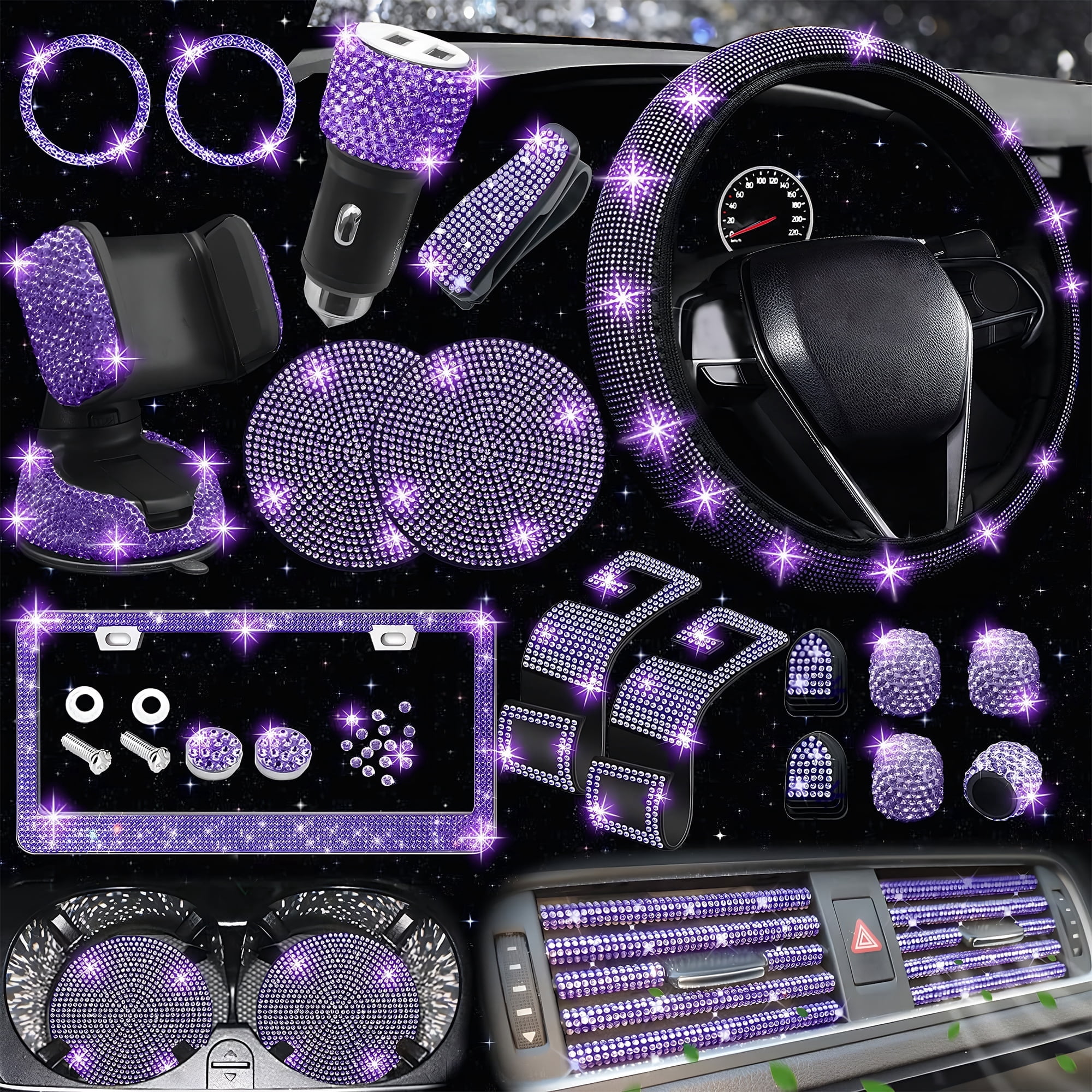 Laptom Max Purple, 1 mm, Universal Fit Cover, Rhinestone Steering Wheel Cover