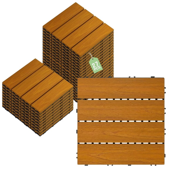 27 Pack 12x12 In WPC Interlocking Deck Tiles Waterproof Non-Slip Patio Flooring with Drainage Teak