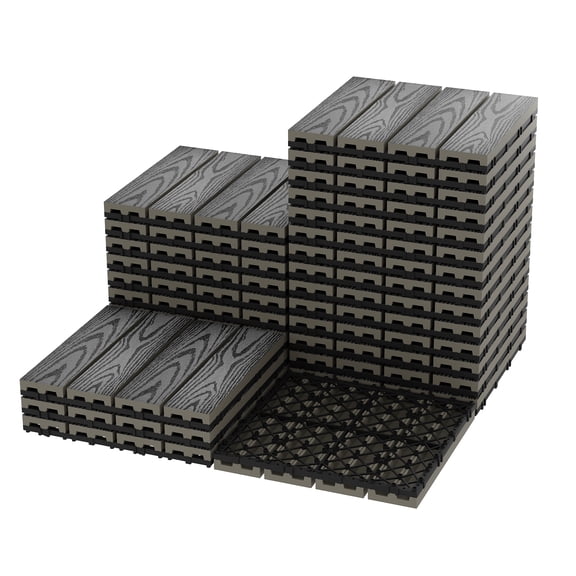 27-Pack 12x12 Inch Interlocking Deck Tiles, Plastic Composite Wood Patio Flooring Waterproof - All Weather Indoor Outdoor Tile for Balcony, Porch, Poolside, Backyard (27 Sq ft, Grey)