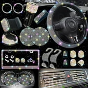 27 Pack Bling Car Accessories Set, Bling Steering Wheel Cover Women Universal Fit, Bling Seat Belt Covers, Bling USB Charger