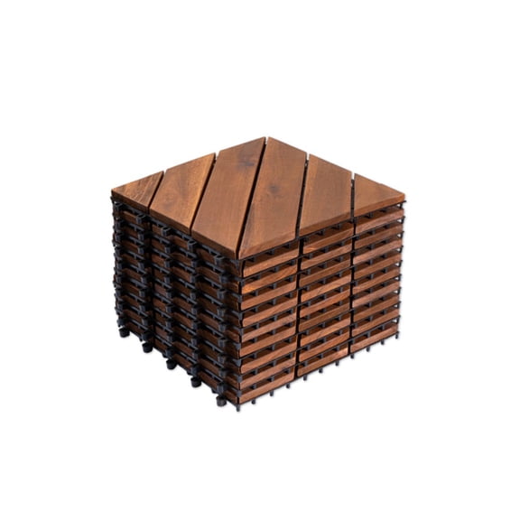 27-Pack Brown Diagonal Acacia Wood Deck Tiles, 12"12" Outdoor Flooring