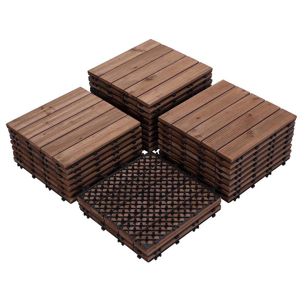 27-Piece Brown Fir Wood Interlocking Outdoor Deck Tiles