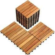 27-Pack 12"x12" Acacia Wood Interlocking Deck Tiles, Waterproof Patio Flooring for Indoor & Outdoor Use, Stripe Pattern