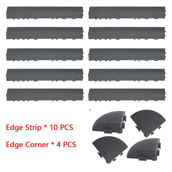 14Pcs Set Of Edge Strips And R Corners For Plastic Interlocking Deck Tiles, Suitable For 12Inch Indoor And Outdoor Use(Edge Strips Sold Separately, Tiles Only)