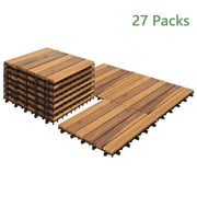 27-Pack Interlocking Solid Wood Deck Tiles, 12"x12" Waterproof Outdoor Flooring for Patio, Garden, Poolside, Stripe