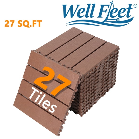 27 Pack Plastic Interlocking Deck Tiles, 12"x12" Interlocking Patio Tiles, All-Weather Indoor Outdoor Use, Floor Decking Tiles for Garden Lawn Swimming Pools Porch Poolside Balcony Backyard