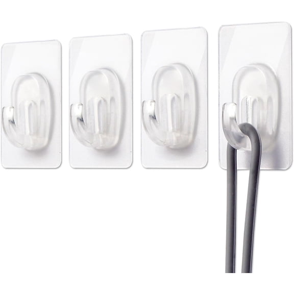 27 Pack Small Adhesive Wall Hooks, Clear Mini Hooks with Adhesive Strips, Damage Free Sticky Hooks for Hanging Decorations,Lights and Cables