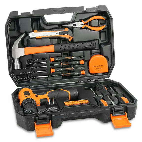 27 Pcs 12V 1300mAh Lithium Cordless Drill & Home Hand Repair Kit Combination Tool Set Orange