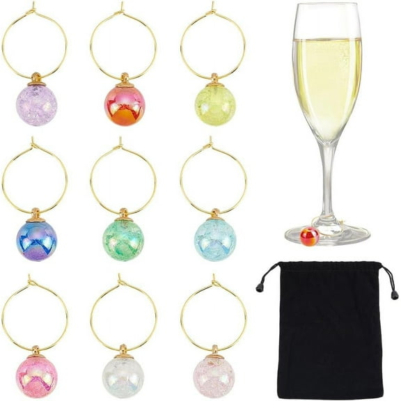 27 Pcs 9 Colors Christmas Wine Glass Charms Acrylic Beads Wine Charm Markers Brass Drink Identifier Wine Drinker Gift for New Year Wedding Holiday Tasting Party Favors colorful