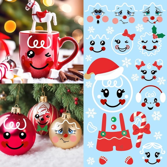 27 Pcs Christmas Stickers Gingerbread Man Face Stickers for Crafts Decoration Candy Bags Water Bottles Cartoon Snowman Face Decals for Ornament Xmas Window Stickers for Holiday Party Home Wall Decor