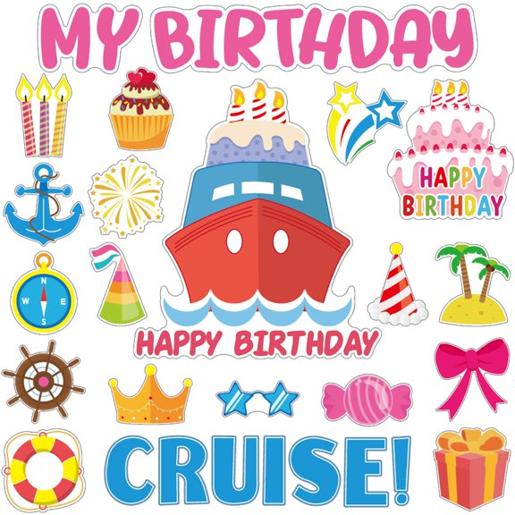 27 Pcs Cruise Door Magnets Decorations, Happy Birthday Cruise Ship Stateroom Decor, Reusable Magnetic Carnival Party Accessories for Cabin Fridge Car, Summer Travel Theme, Multicolor