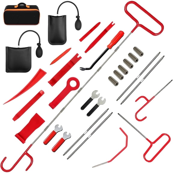 27-Piece Solid Stainless Steel Automotive Repair Tool Set, 59-Inch Tow Hook and J-Hook, Fifth-Wheel Locking Hitch, and Stalled Vehicle Door Rescue Tool Set