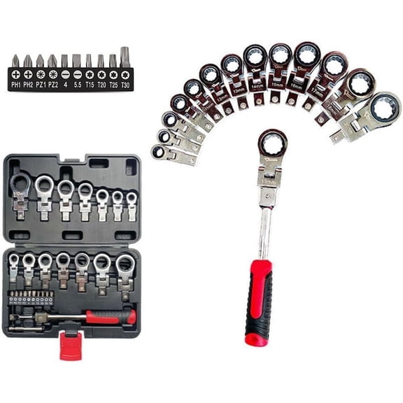 27 Pcs Flex Head Ratchet Wrench Set, 6mm-20mm Changeable Torx Ratchet Wrench Heads with Screwdriver Bits Multi Tool Set with Case