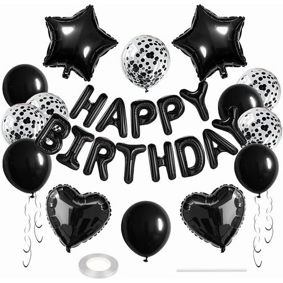 27 Pcs Light Blue Birthday Decorations, 3D Letters Light Blue Happy Birthday Balloon Banner, Pentagram Heart Foil Balloons Confetti Balloons Kit For Boys Girls Birthday Party Supplies