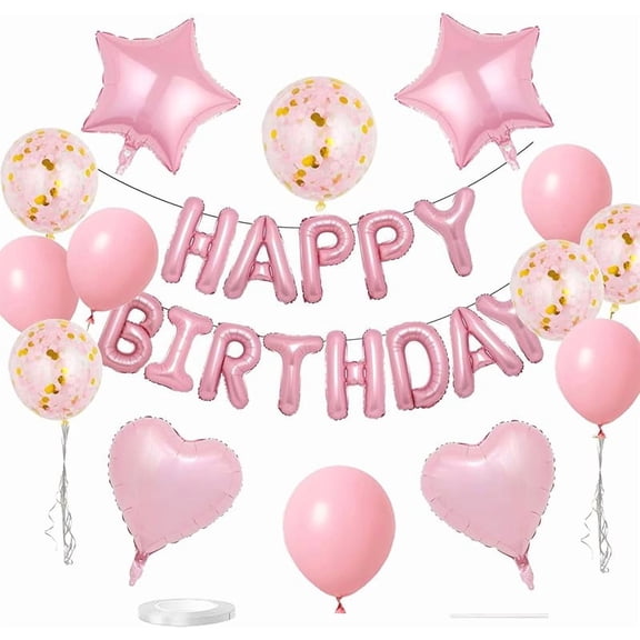 27 Pcs Light Blue Birthday Decorations, 3D Letters Light Blue Happy Birthday Balloon Banner, Pentagram Heart Foil Balloons Confetti Balloons Kit For Boys Girls Birthday Party Supplies