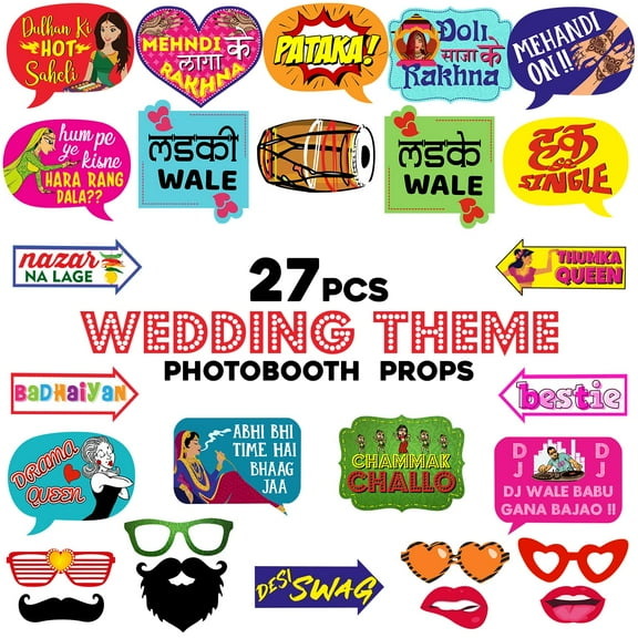 27 Pcs Mehandi Props for Photoshoot ,Marriage Props for Wedding,Haldi Props for Bride and Family,Bride to Be Props