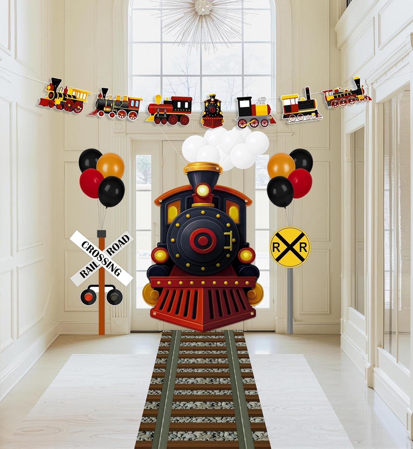 27 Pcs Train Party Decorations Railroad Runner Track Banner Backdrop ...