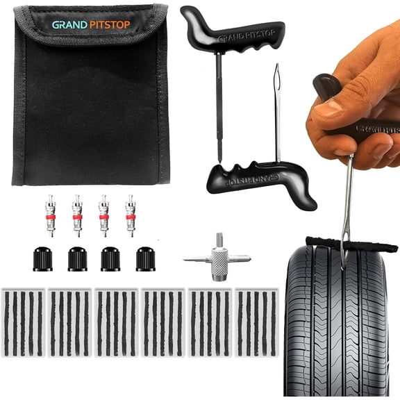27 Pcs Universal Tire Repair Kit, Heavy Duty Car Emergency Tool Kit for Flat Puncture Repair, Compact Autos, Cars, Motorcycles, Trucks, RVs, etc. (30 Strips)