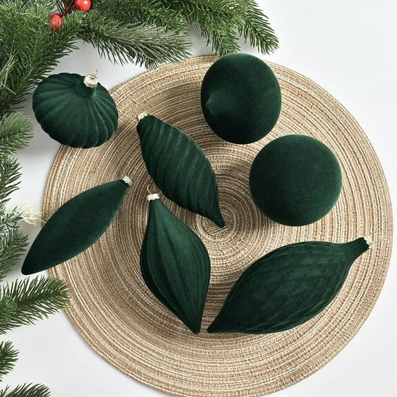 27 Pcs Velvet Christmas Balls Flocked Tree Christmas Ball Ornaments Decorative Hanging Decorations for Xmas Party Office Yard Decors Home Festival Gifts Favors (Dark Green)