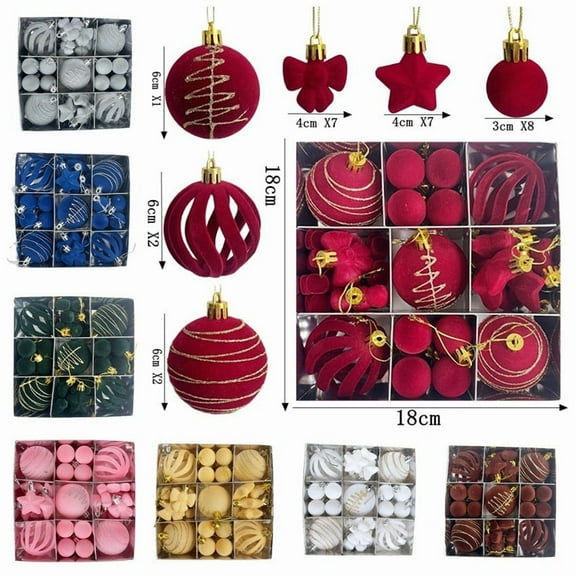 27 Pcs Velvet Christmas Balls, Flocked Tree Ornaments, Plastic Hanging Decor, Festive Holiday Decorations, Home Christmas Decor